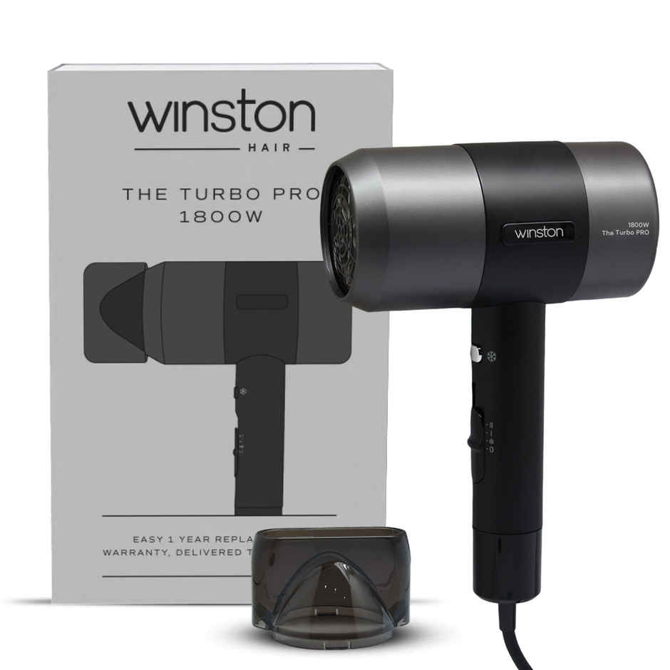 Winston Hair Dryer 1800W - Turbo Pro with Low Noise | Cool Shot & Overheat Protection - Black