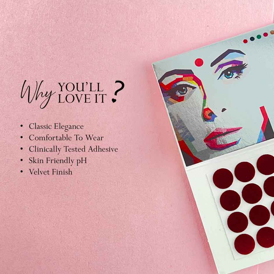 PERPAA Bindi Dark Maroon | 1 Flap |Size 2 Diameter 12mm| Round Kumkum Bindi for women