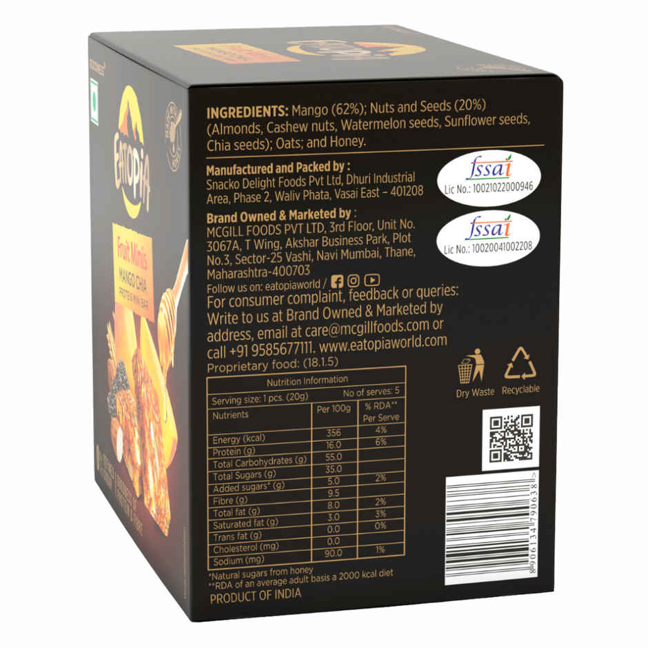Eatopia Fruit Minis Mango Bites Energy Bars (No Refined Sugar & Preservatives)