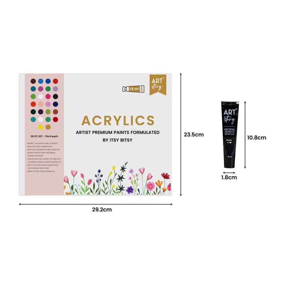 Itsy Bitsy Artists Acrylic Colour Set 26 Colors x 15 ml Each