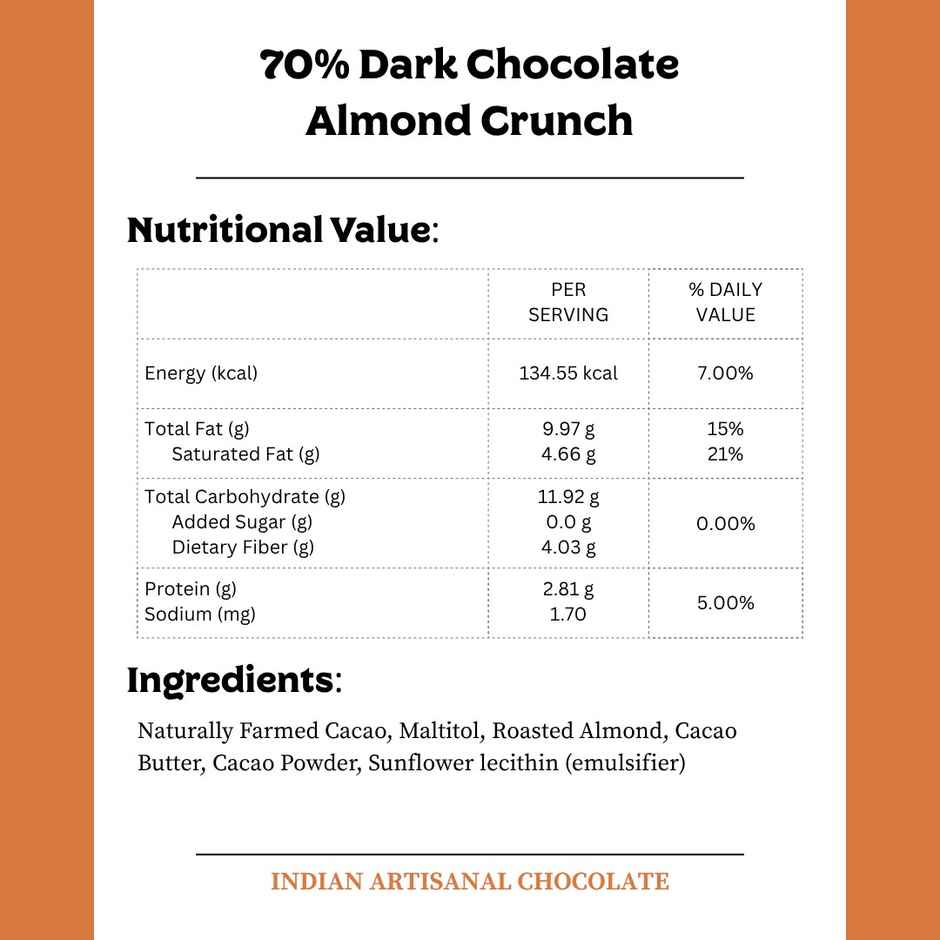 Darkins Sugar Free Dark Chocolate 70% | Almond Crunch