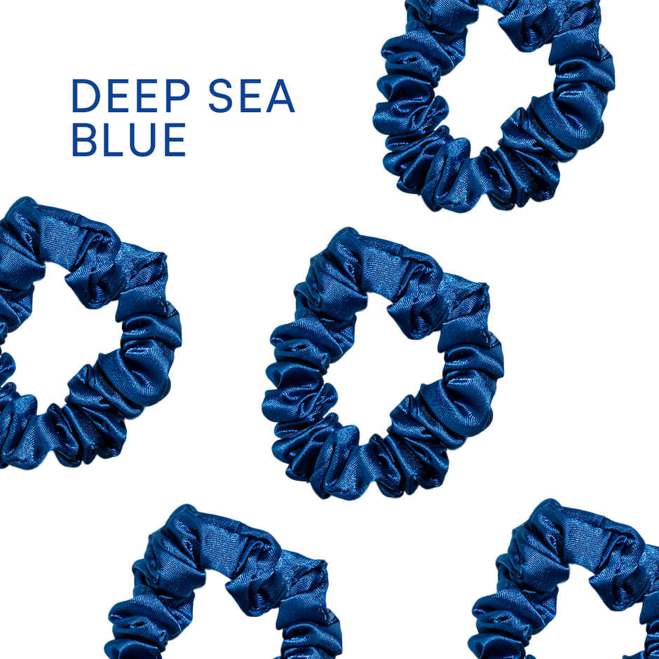 Gush Beauty Premium Hair Satin Rubber Band-Scrunchie | Set Of 3 | Blue | Magenta And Skin