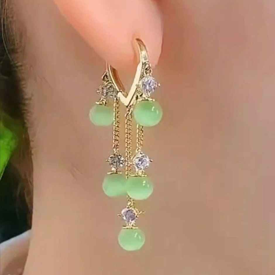 Estailo Fashion Cozy crystal hoops earrings | E0000523 | Green