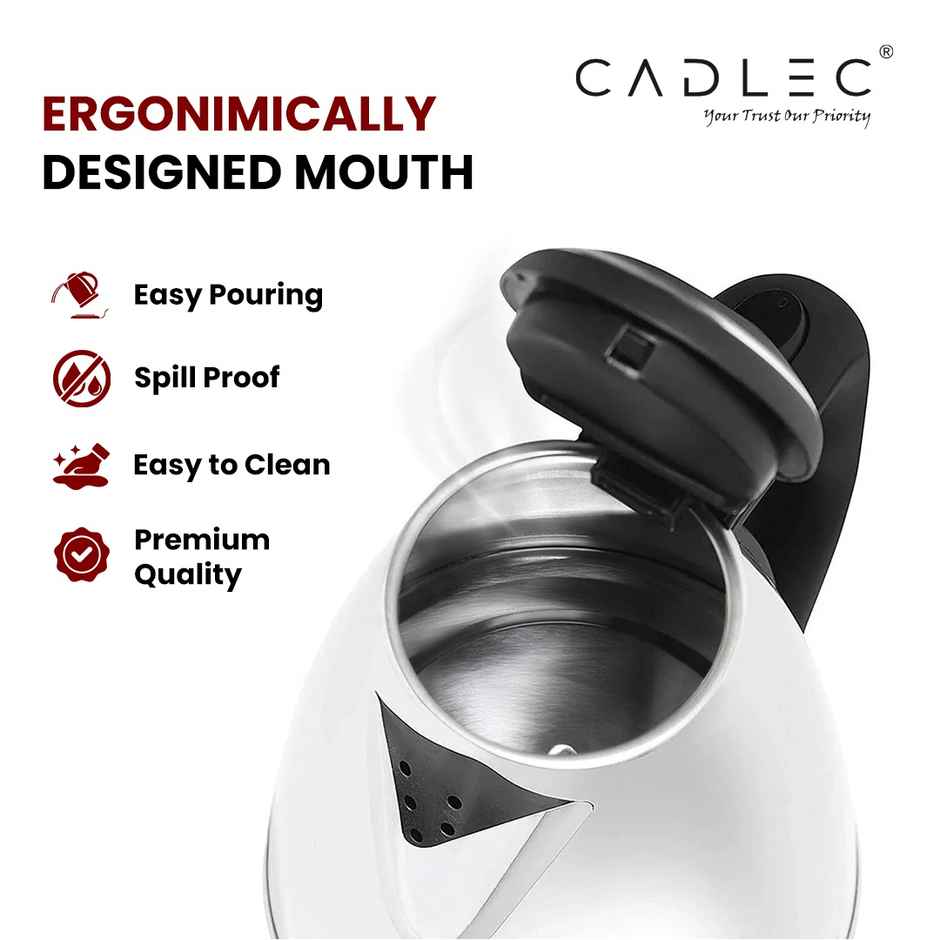 Cadlec AquaHeat 1.8L Electric Kettle | Stainless Steel | Auto Cut-Off | 1500W | Silver