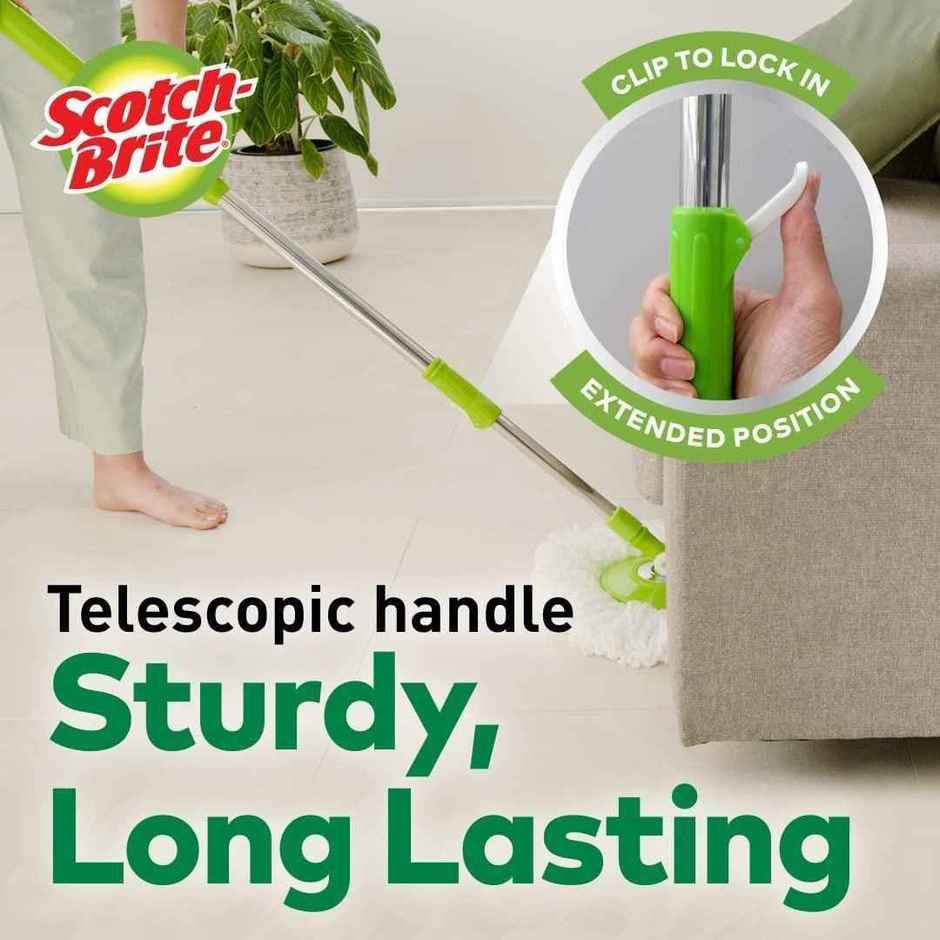Scotch-Brite Twin Bucket Spin Mop (Green, 2 Refills)