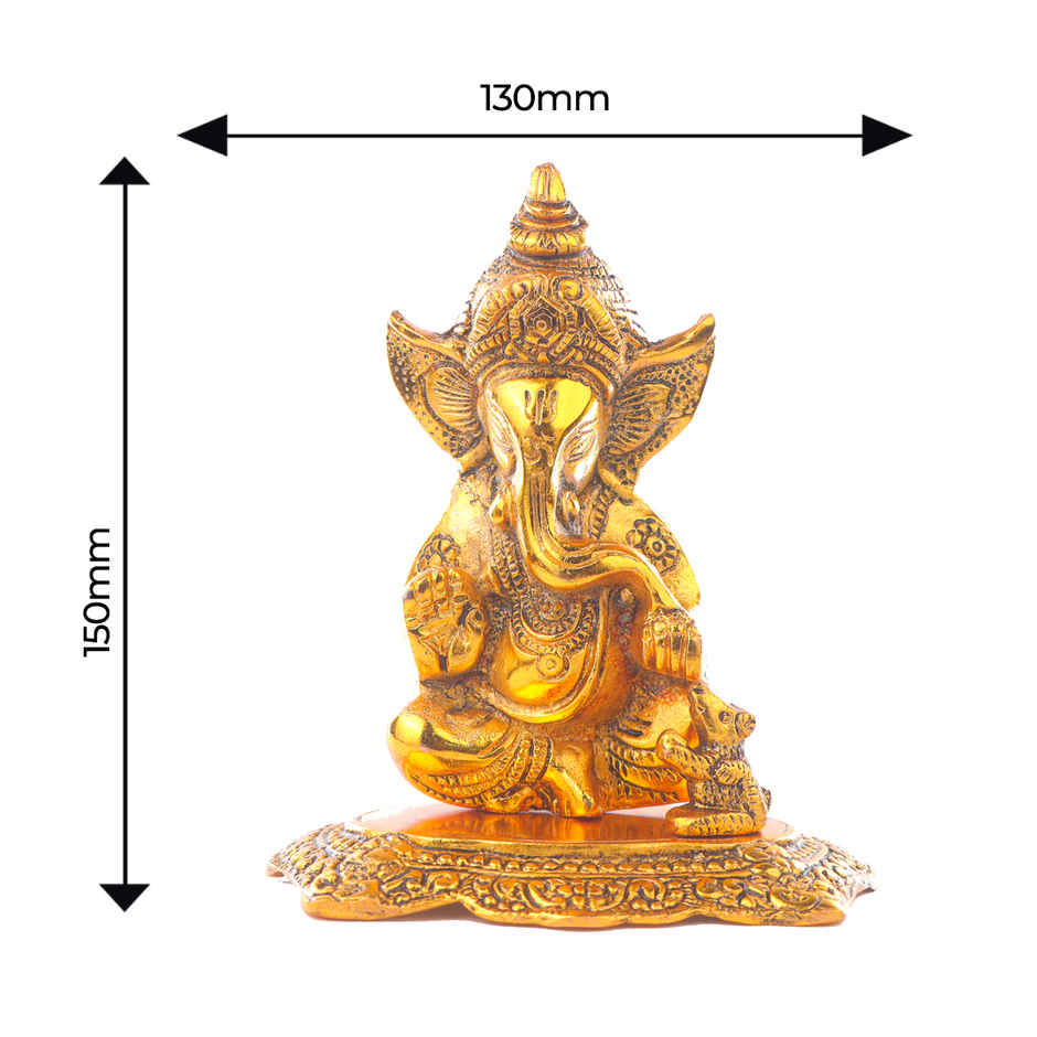Ganesh Ji Idol with Mooshak in Gold Polish | Devnidhi