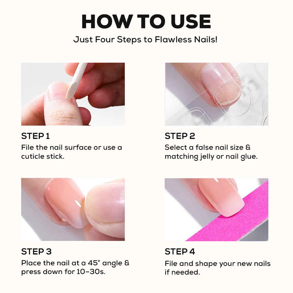 Multibrite Artificial Fake Nails Extension | Square French Press-On Nails | with Adhesive Tabs