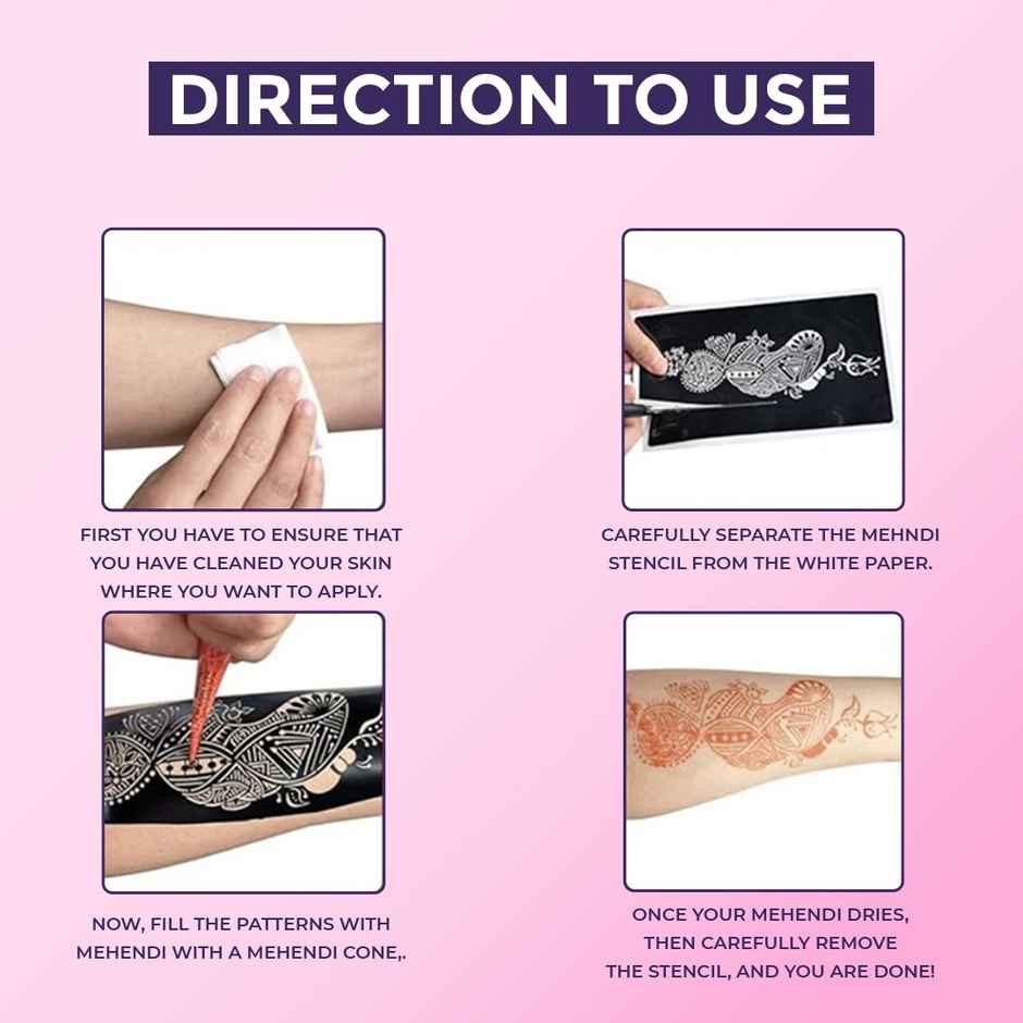 Sanfe Mehndi Stencil Full Hand Set, Henna Tattoo Stencil/Sticker Style 6