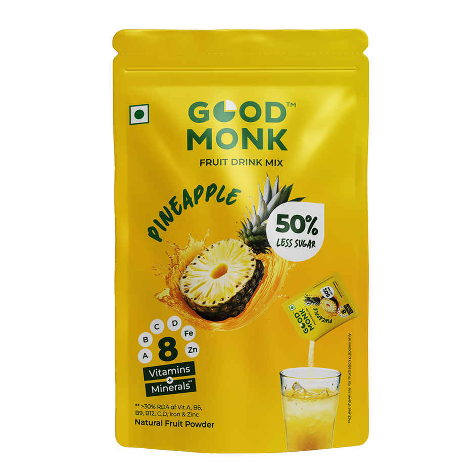Good Monk Fruit Drink Mix | Natural Pineapple | 50% Less Sugar | 8 Vitamins & Minerals | 3 Sachets