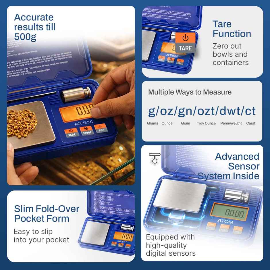 ATOM A 410 Gold Digital Pocket Scale with Capacity 200 g | Jewellery, Precious Gems Stone & Salts.