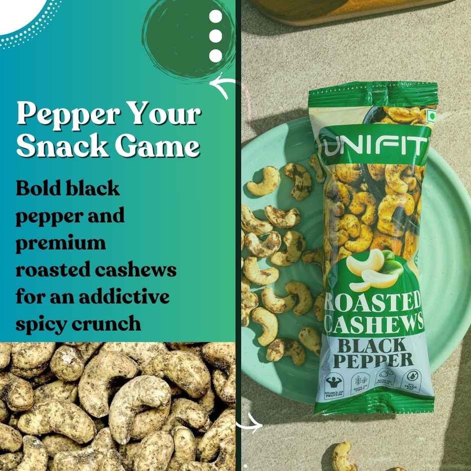 Unifit Black Pepper Cashews | Spicy Roasted Snack | Protein & Fibre Rich