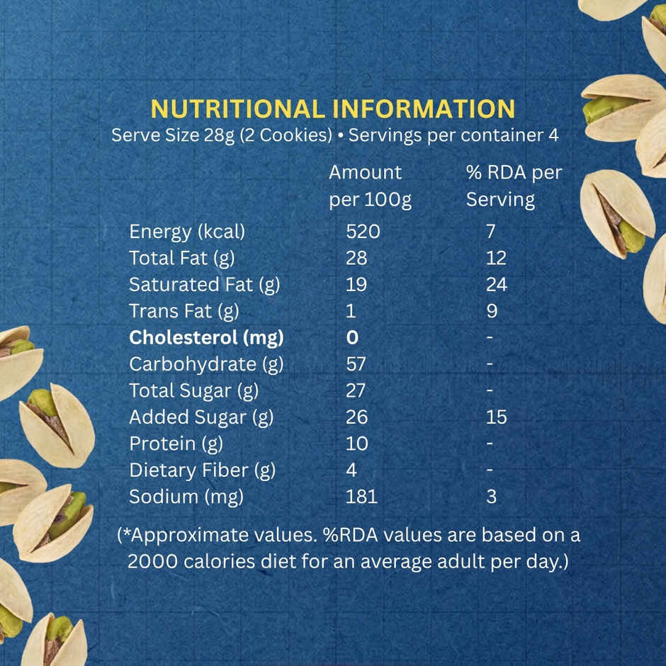 The Baker's Dozen Nankhatai Cookies | Handmade Cookies Made with Pure Ghee | Adorned with Pistachios