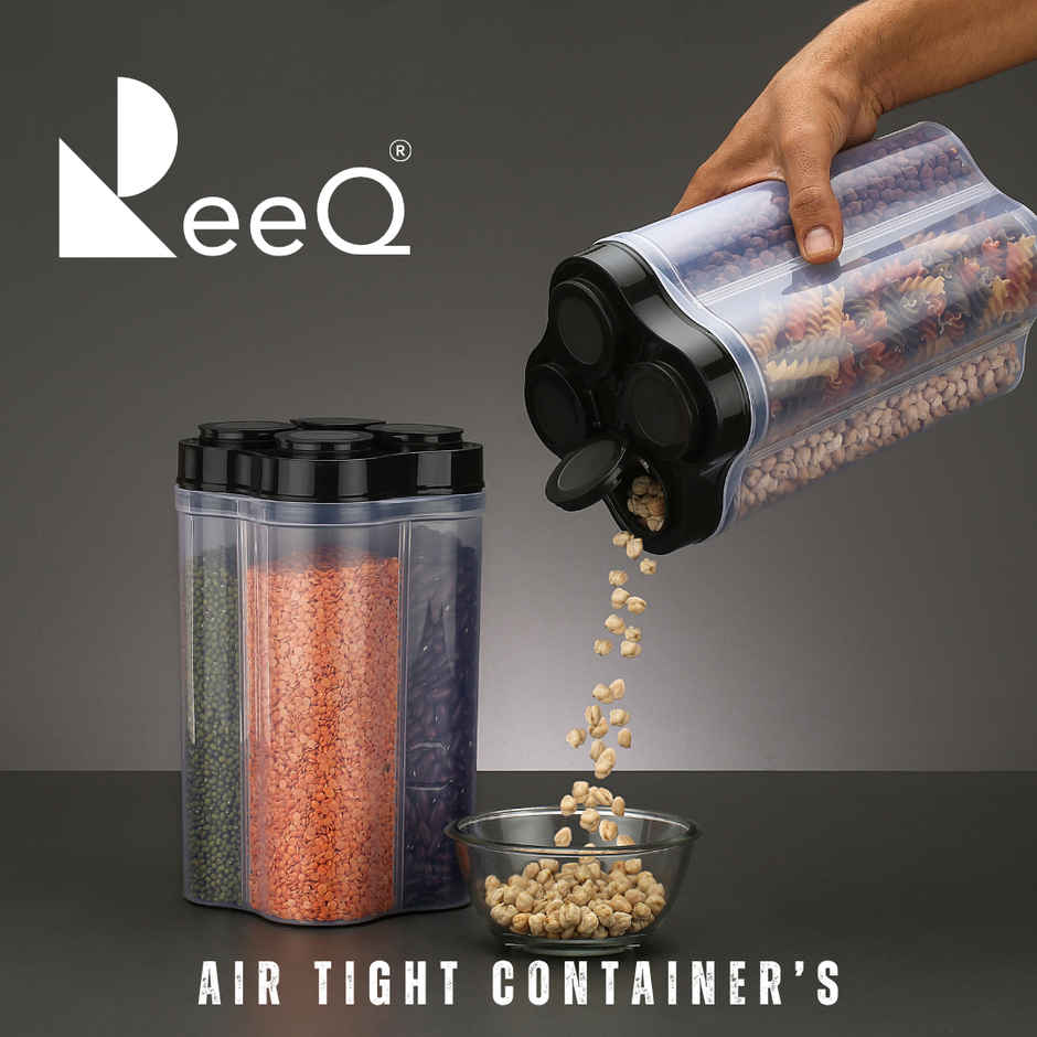 ReeQ 4 in 1 Multipurpose Airtight Storage Container | Black Lid - 2.5 L