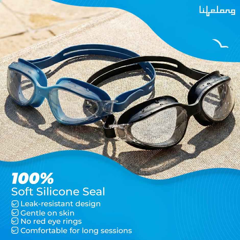 Lifelong Adult Unisex Swimming Goggles with Adjustable Strap | Blue