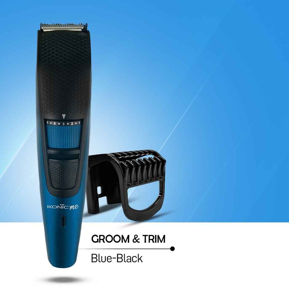 Ikonic Groom & Trim Trimmer, Led, Runtime upto 50 Mins, 10 Adjustable Length Settings - Blue