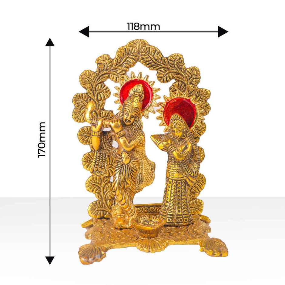 Diya Radha Krishna Mehrab Chowki in Gold Polish Large Size | Golden | Metal | Diya-Pooja | Devnidhi