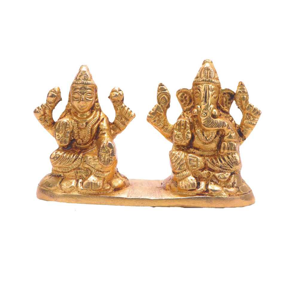 Laxmi Ganesh on Chowki in Gold Polish | Devnidhi