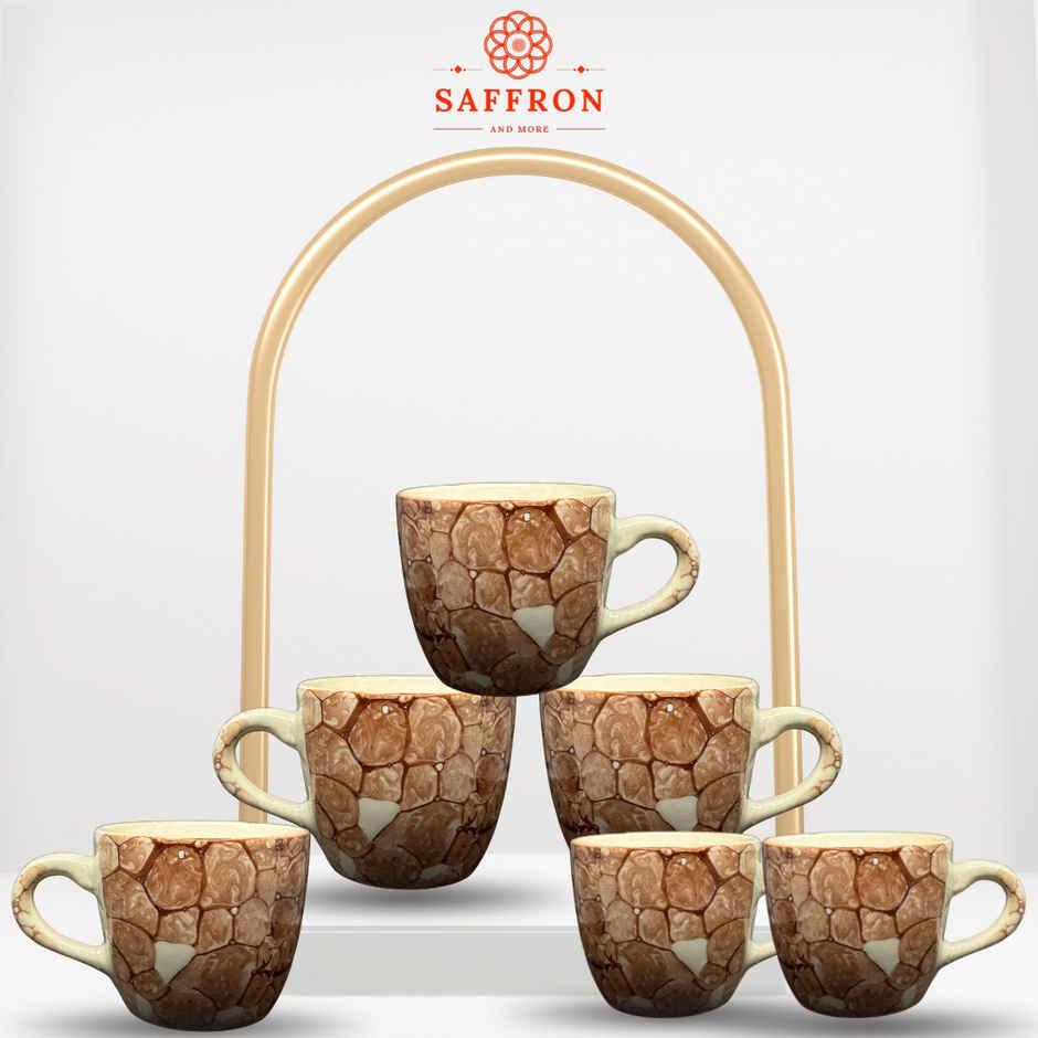 Saffron Ceramic Clay 3D Texture Tea and Coffee Cups | Set of 6