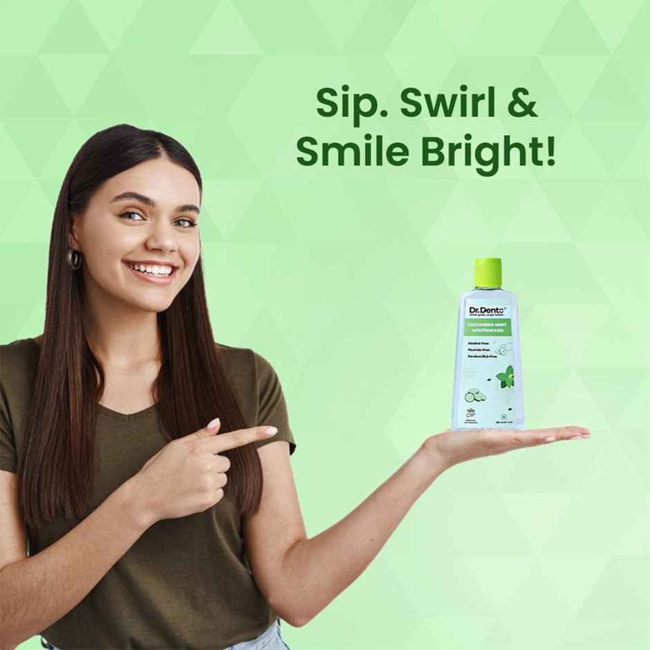 Dr.Dento Alcohol Free Cucumber Mint Mouthwash with Vitamin C & Hyaluronic Acid For Fresh Breath