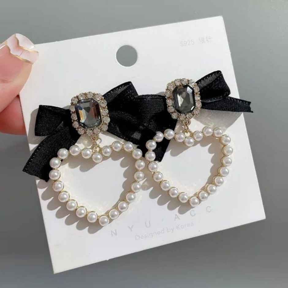 Estailo Fashion Bling Blogger Bow Earrings | E0000044 | Black