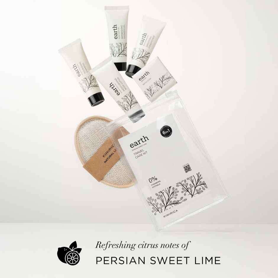 Kimirica Earth Travel Kit | 6-in-1 Bath Essentials with Loofah in Pouch | Self-Care Set