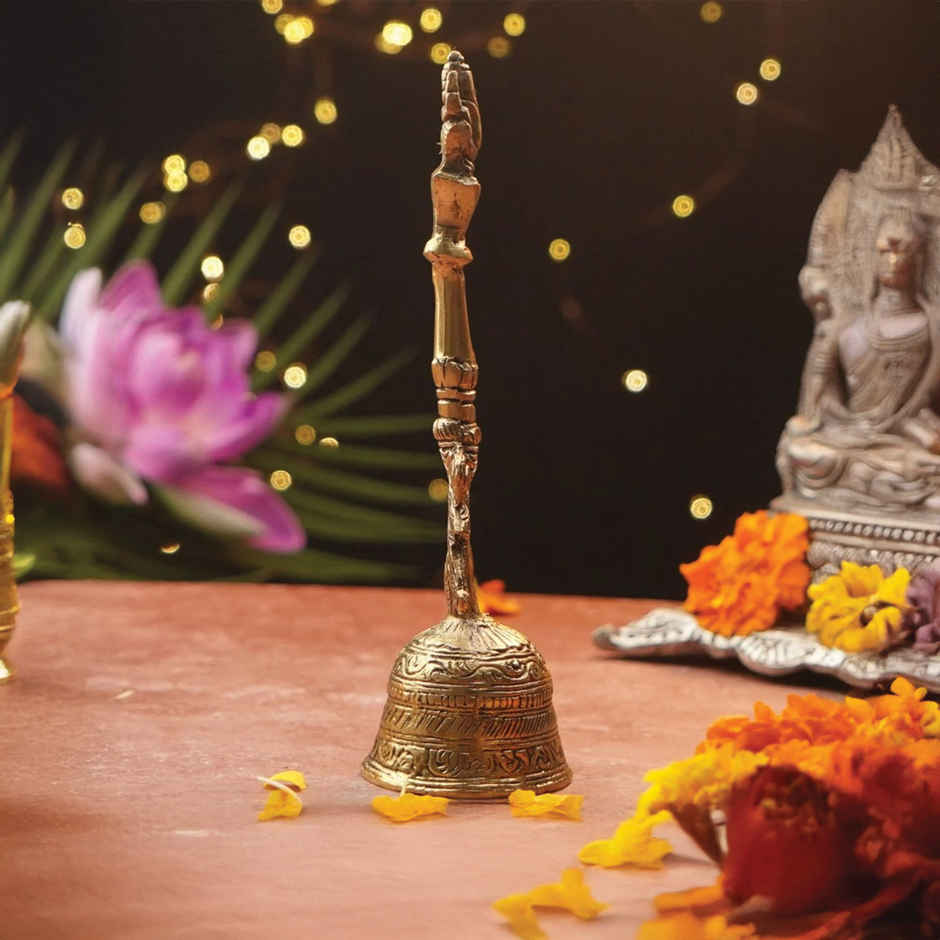 Pure Brass Decorative Pooja Bell - Collector's Item | 7.4 inch | ServDharm