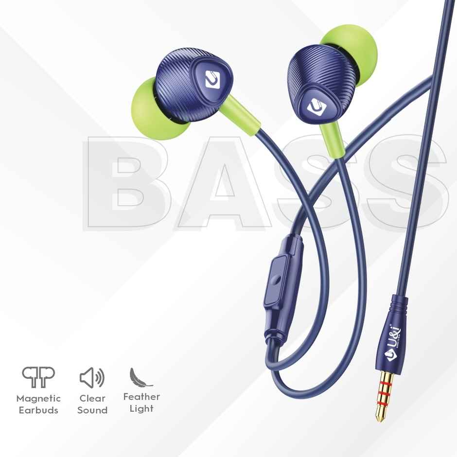U&i Lock Stereo Earphone | Magnet Buds | 1.2m Cord | Blue-Green
