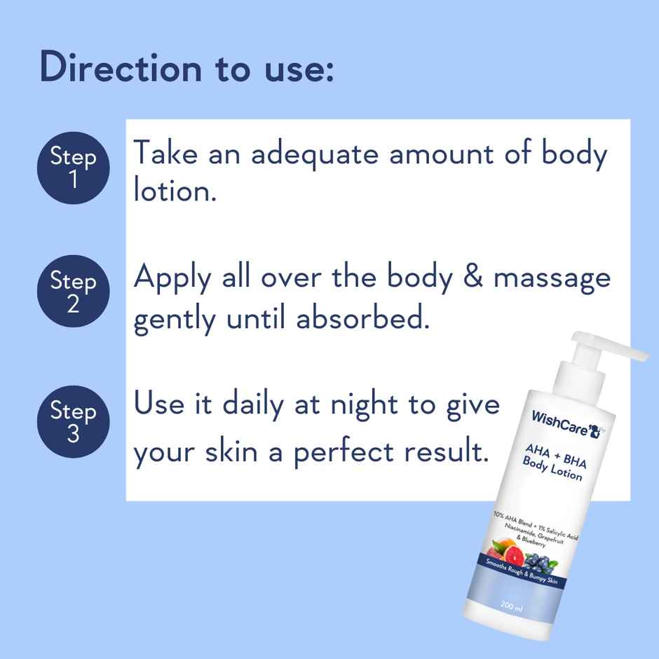 Wishcare 10% AHA + 1% BHA Body Lotion Smooths Rough & Bumpy Skin With Grapefruit & Blueberry