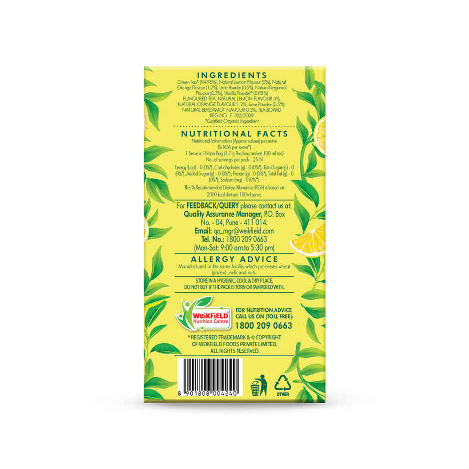 Eco Valley Organic Green Tea- Sunny Lemony| Boost Energy, Helps Burn Body Fat| Zero Calories