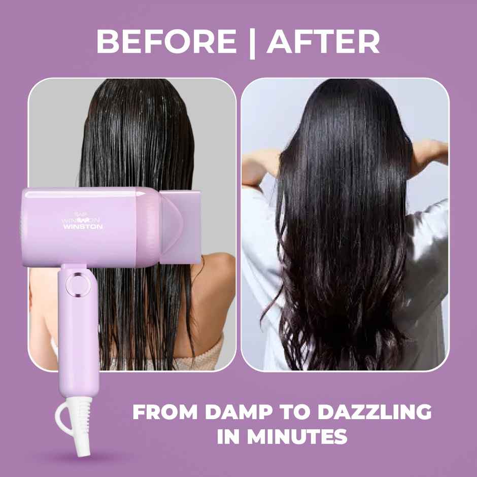 Winston Ionic Foldable Hair Dryer For Men & Women - 1200W (Purple)