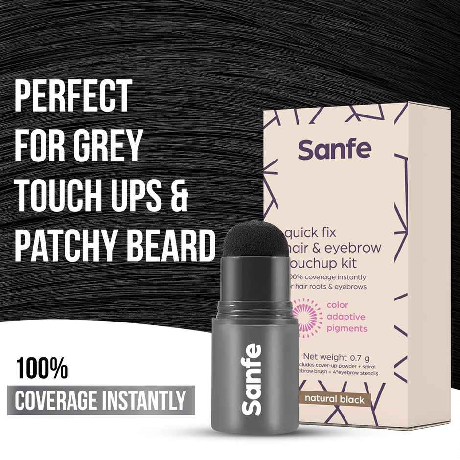Sanfe Quick Fix Hair & Eyebrow Touch Up Kit | Black | Root Cover Up Powder Stick for Grey Hair