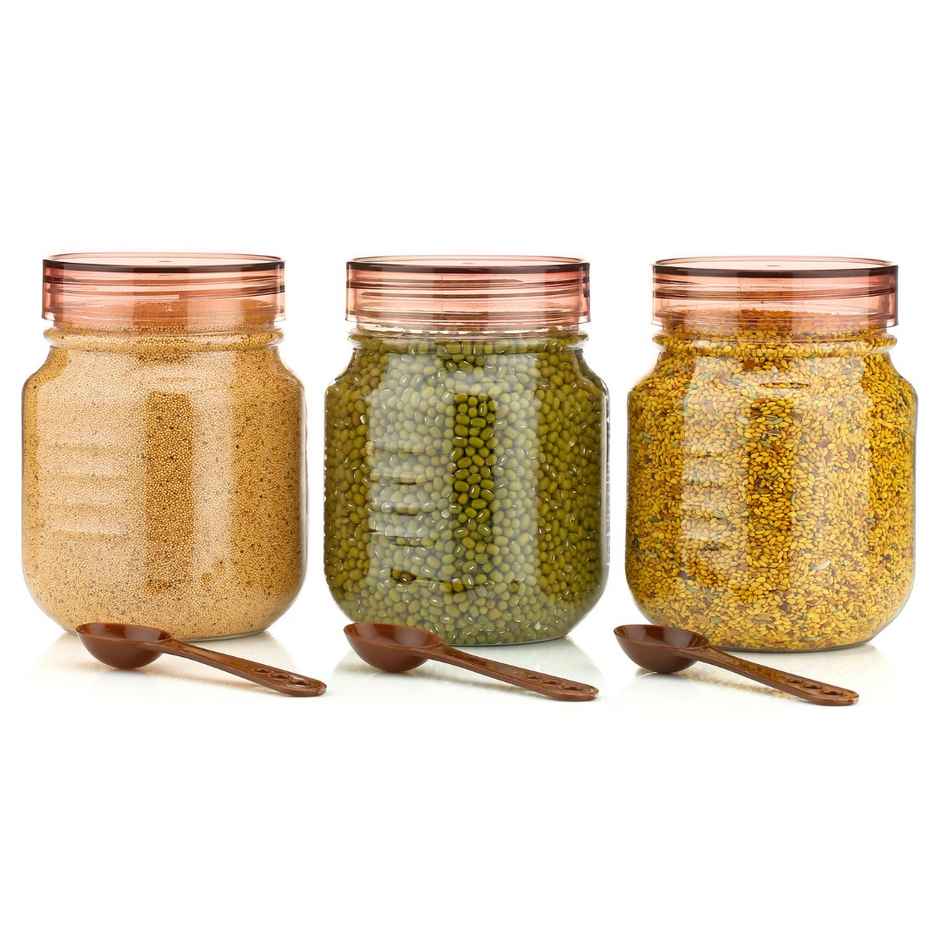 ReeQ Vintage Plastic Container Set | Transparent Storage Jars with Plastic Lids
