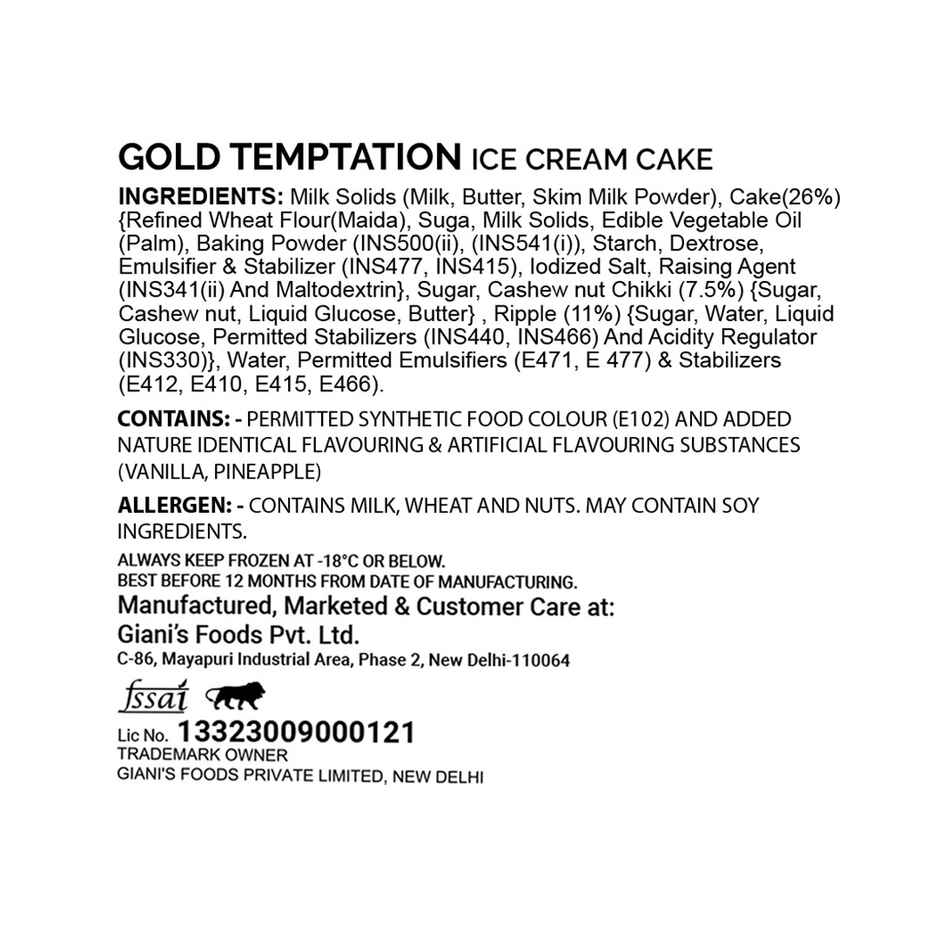 Giani's Gold Temptation Ice Cream Cake | Premium Dessert