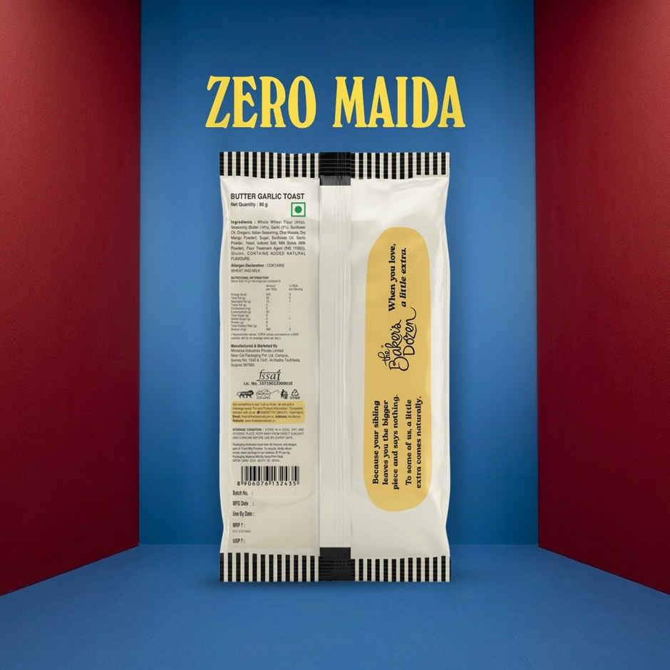 The Baker's Dozen Zero Maida Butter Garlic Toast | Baked | No Palm Oil | Pure Whole Wheat