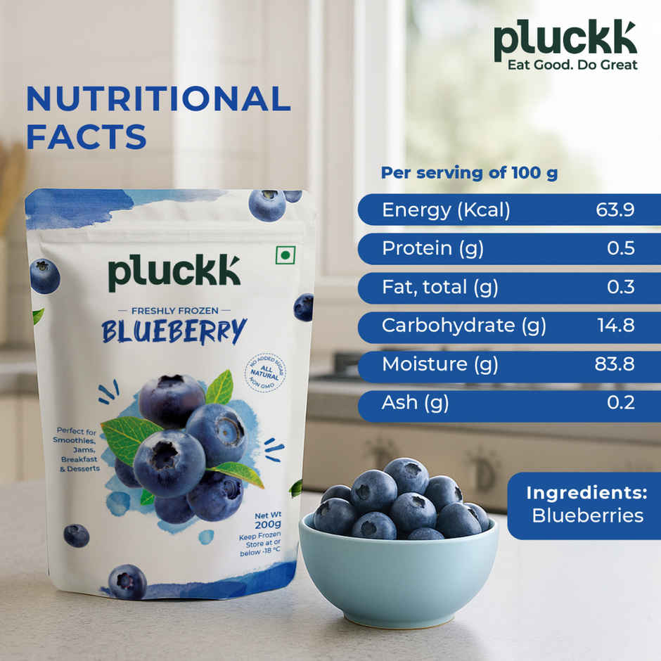 Pluckk Fresh Frozen Imported Blueberry Natural | Non Gmo | Rich In Antioxidants | Superfood Snack