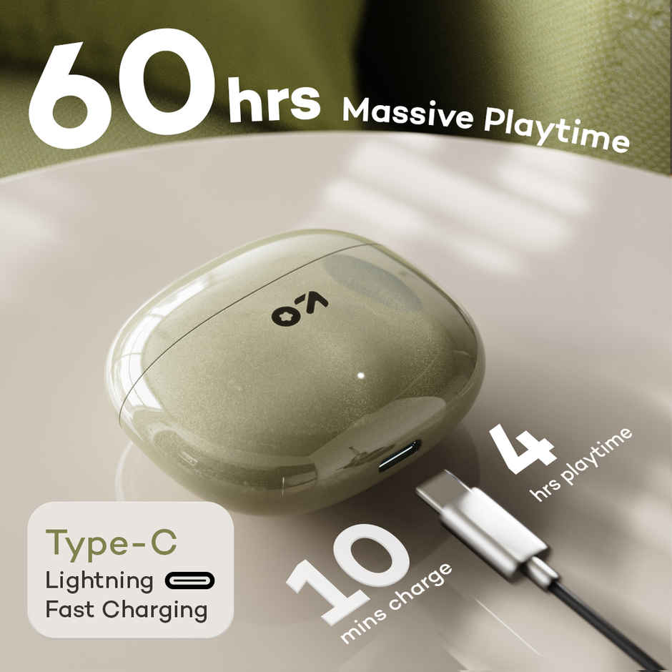 GOBOULT  W60 with 60Hrs Battery, 4 Mic ENC, Ultra Low Latency, 5.4v Bluetooth | Green