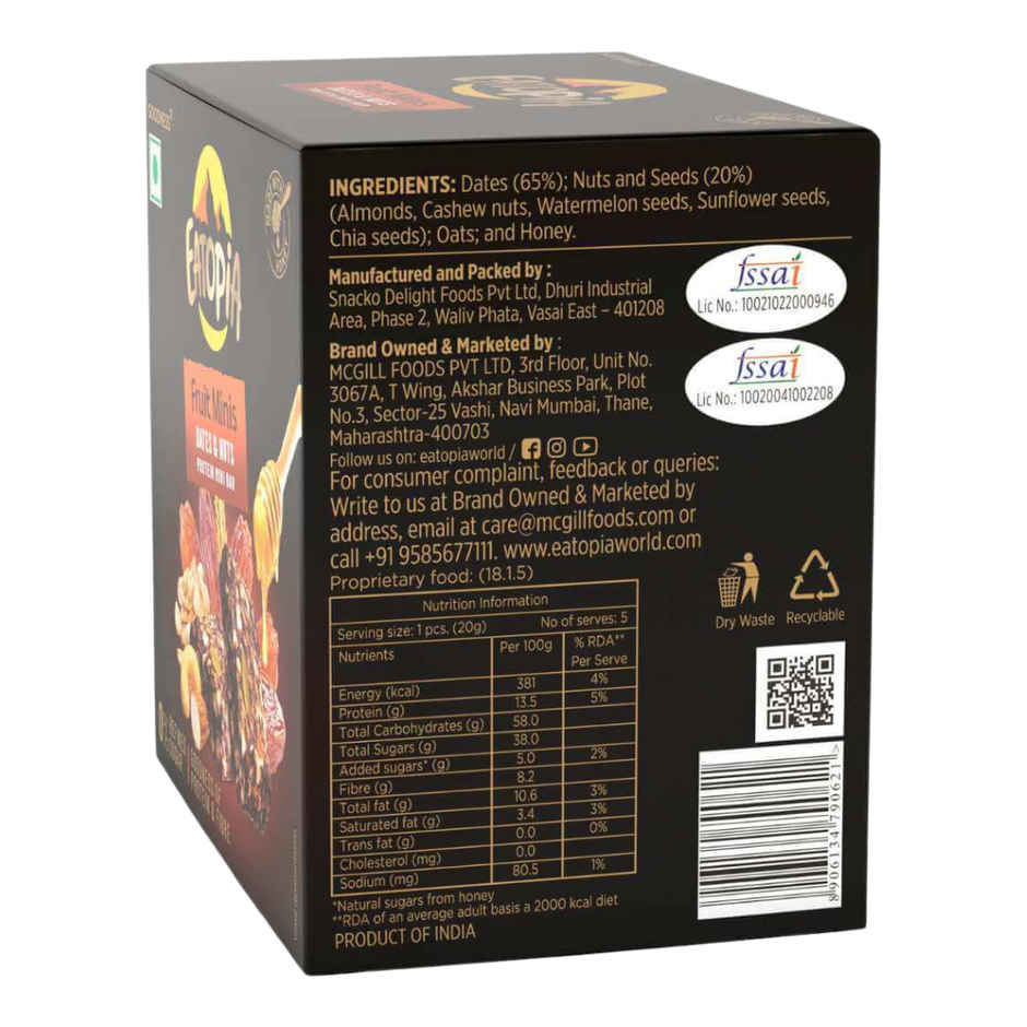 Eatopia Fruit Minis Date Bites Energy Bars (No Refined Sugar & Preservatives)