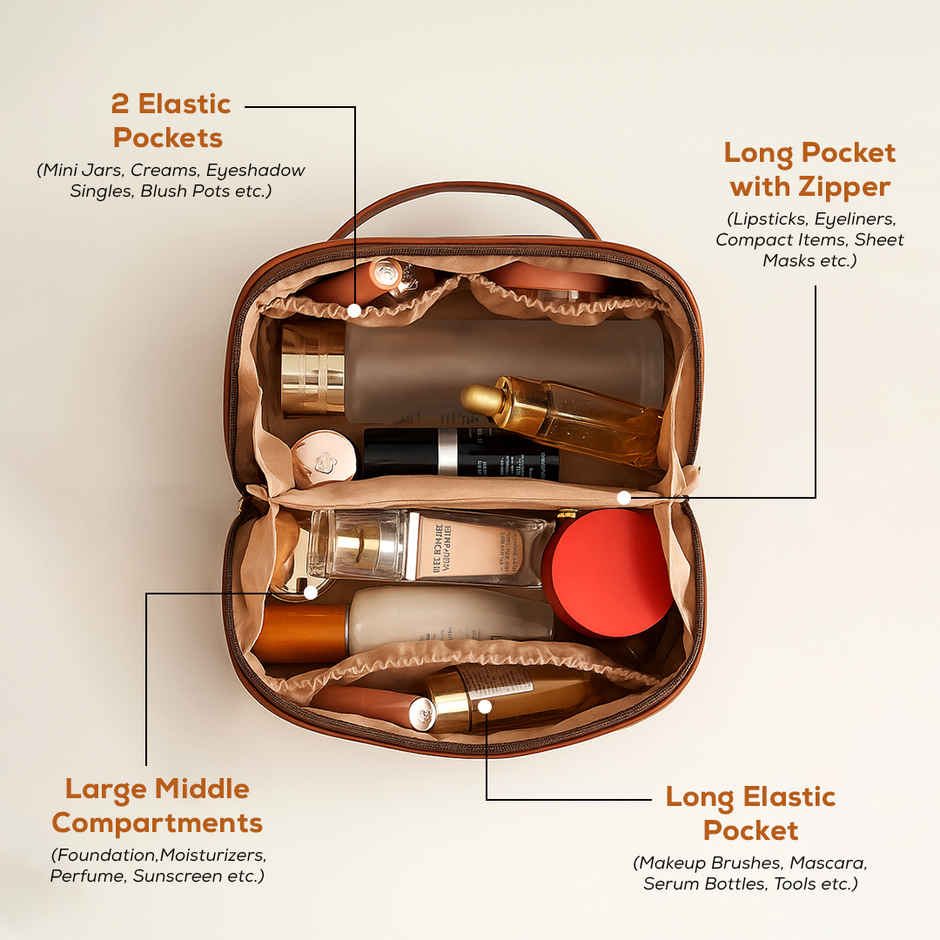 Gleva Women's Waterproof Travel Makeup Bag | Cosmetic Organizer with Zipper & Elastic Pockets