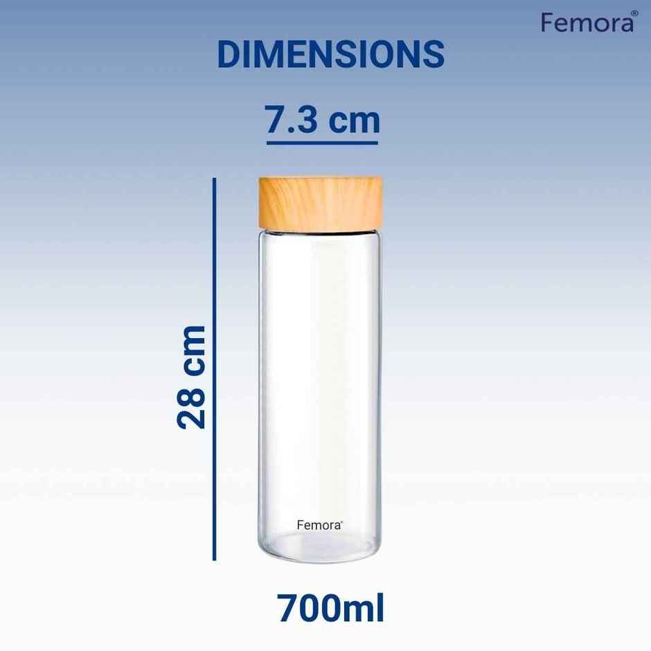 Femora Borosilicate Glass Bottle With Wooden Lid Finish | Transparent | 750 ml