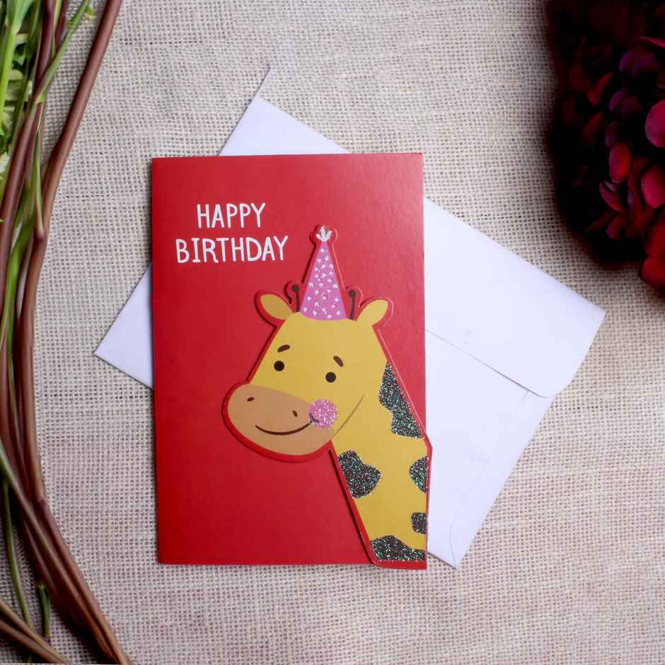 Itsy Bitsy Greeting Card & Envelope Birthday Giraffe 4 x 6 Inch 2 Pc Pb Lb