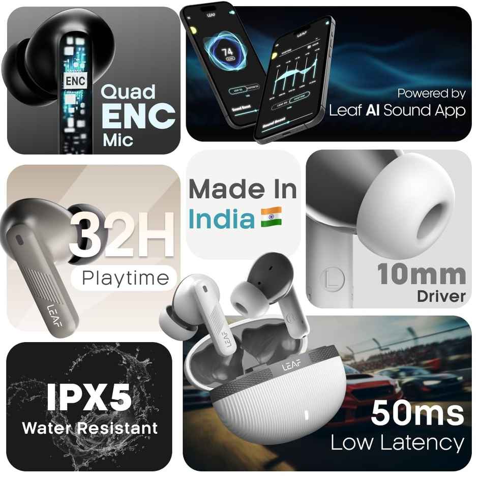 Leaf Buds X342 True Wireless Earbuds With Ai Sound App, 32H Playtime,10Mm Driver(Dune Grey)