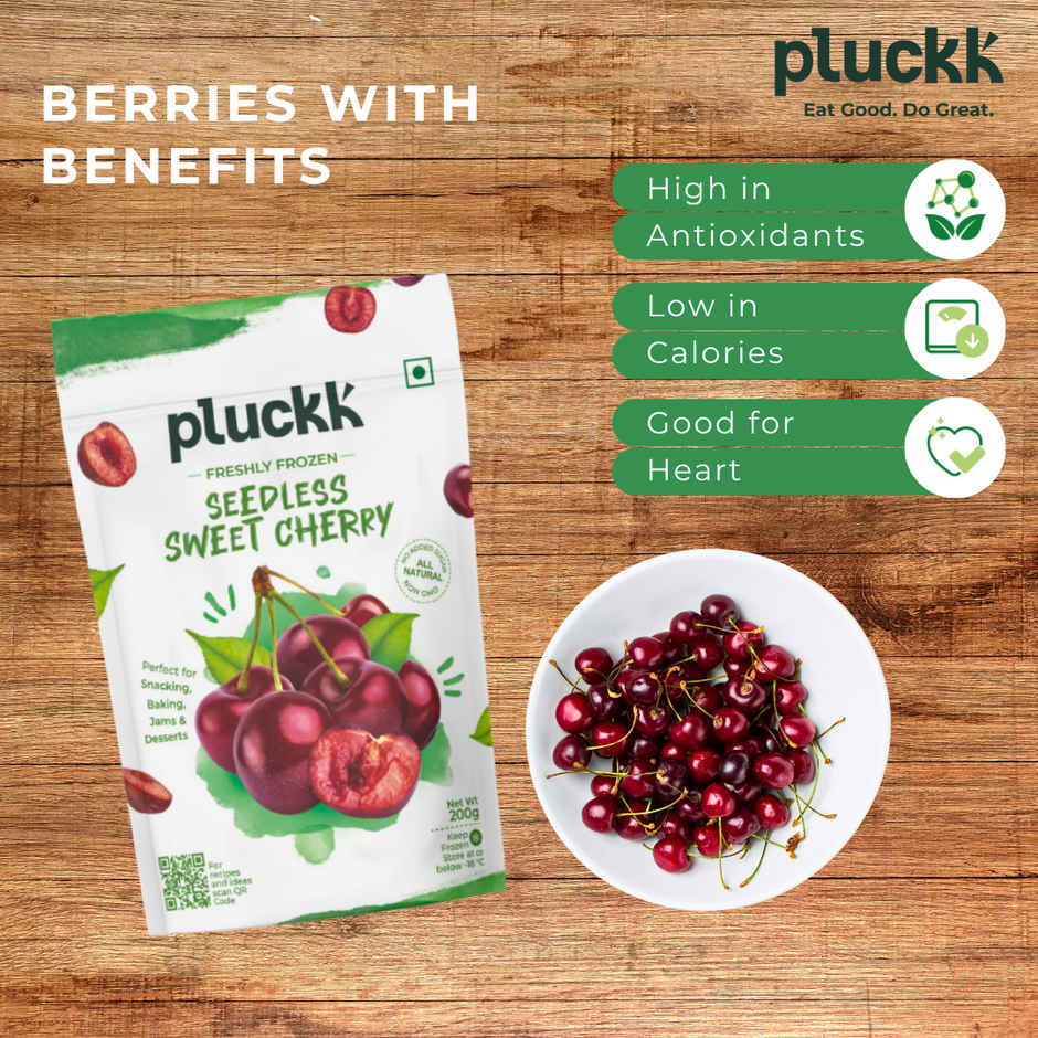 Pluckk Fresh Frozen Seedless Cherry Natural No Added Sugar Non GMO Antioxidant Potassium Rich Snack
