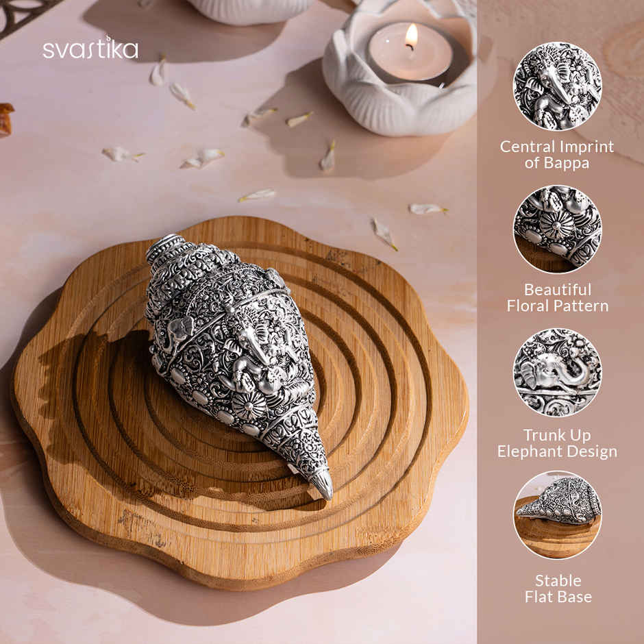 Ganesh Shankh Conch | Silver Plated | 5 Inch | Svastika