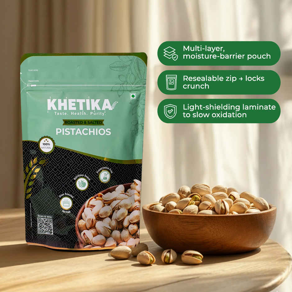 Khetika Premium Roasted & Salted Pistachio | Pista | Zero Preservatives
