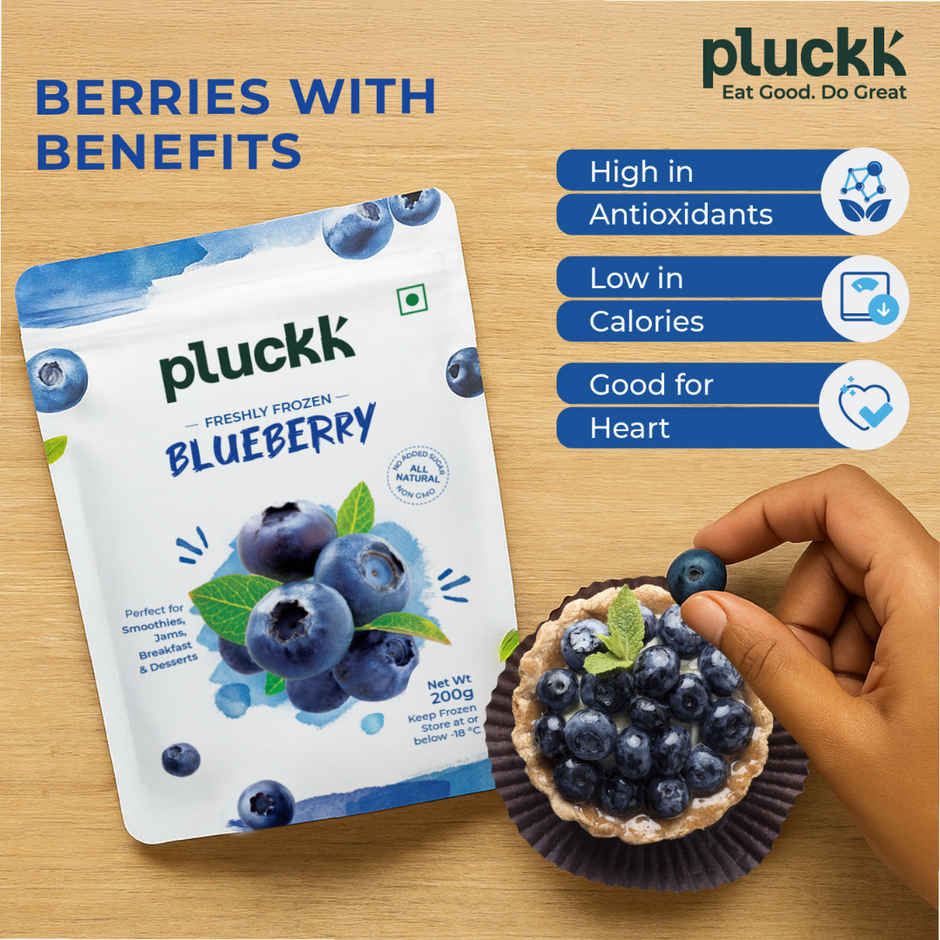Pluckk Fresh Frozen Imported Blueberry Natural | Non Gmo | Rich In Antioxidants | Superfood Snack (200g) & Pluckk Frozen Cranberry (200g) Combo