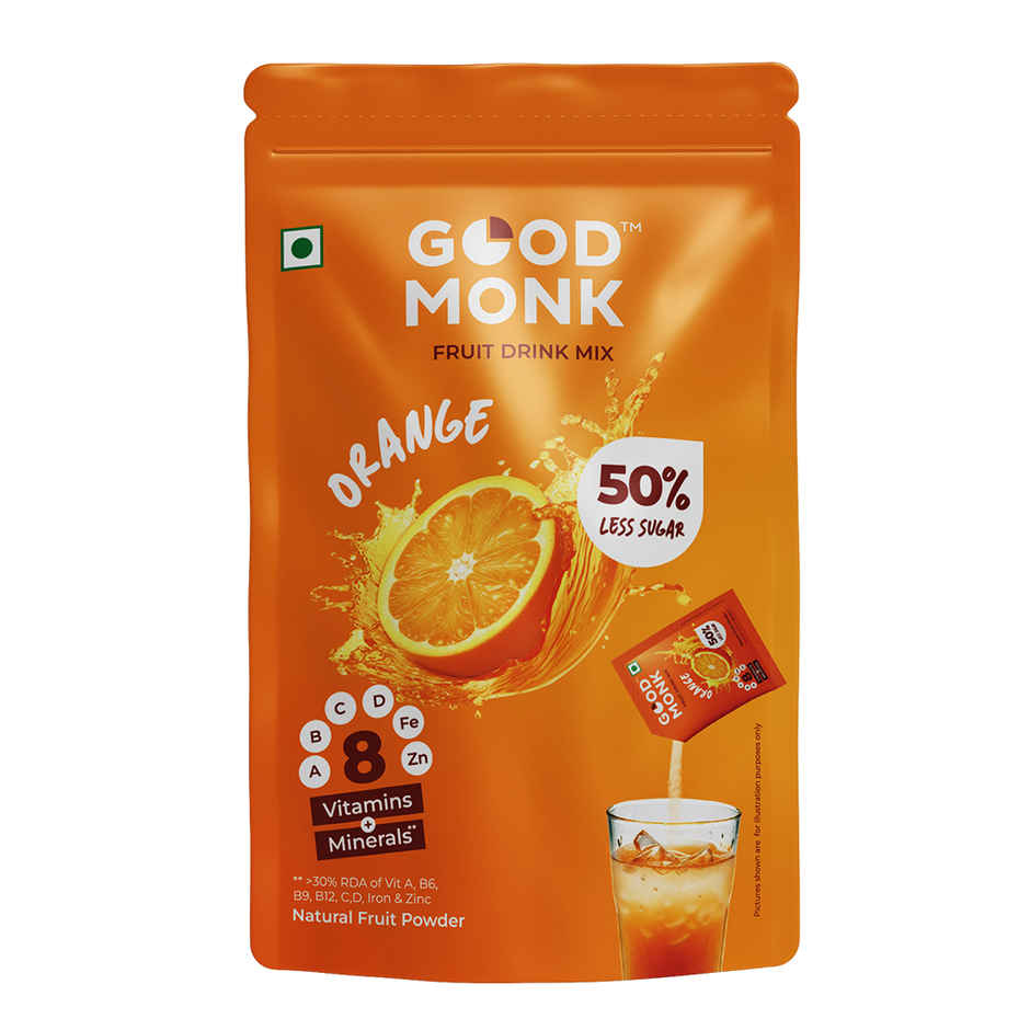 Good Monk Fruit Drink Mix | Natural Orange | 50% Less Sugar | 8 Vitamins & Minerals | 3 Sachets