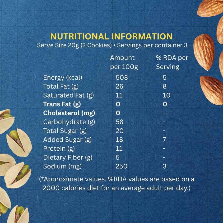 The Baker's Dozen Pista Badam Cookies | Real Almonds & Pistachios | Handmade | Protein & Fibre Rich
