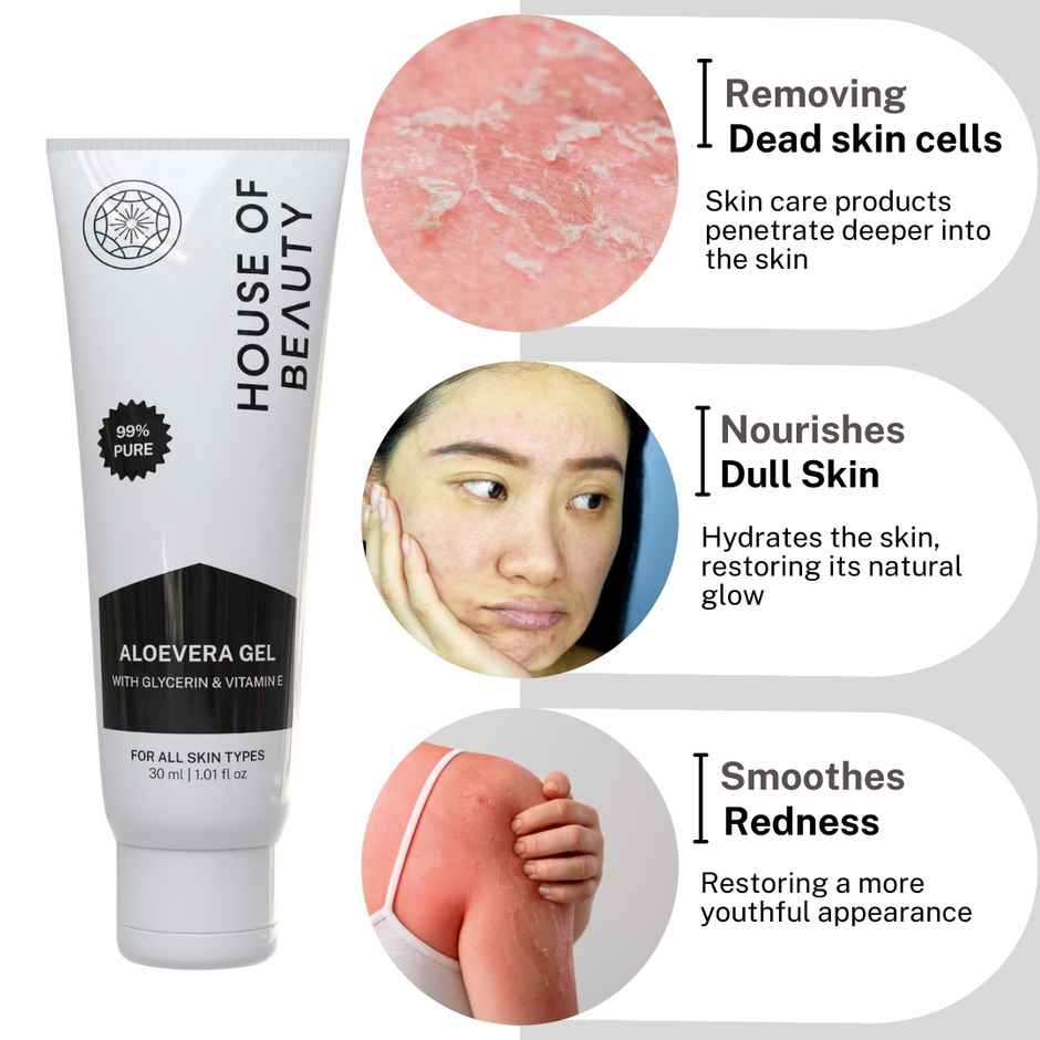 House of Beauty Aloe Vera Gel | Soothing & Hydrating | For Acne | Redness & Skin Irritation