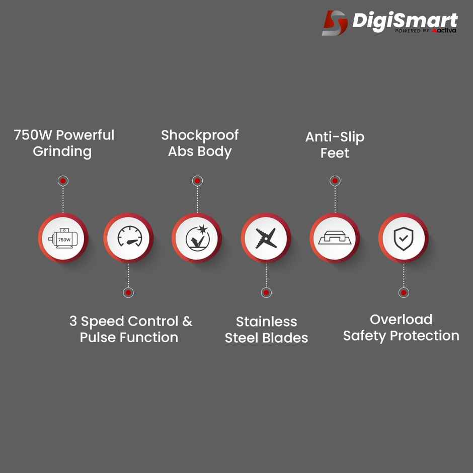 Digismart Kitchen Mate 750 Watt Mixer Grinder With 4 Jars Comes - Grey & Black