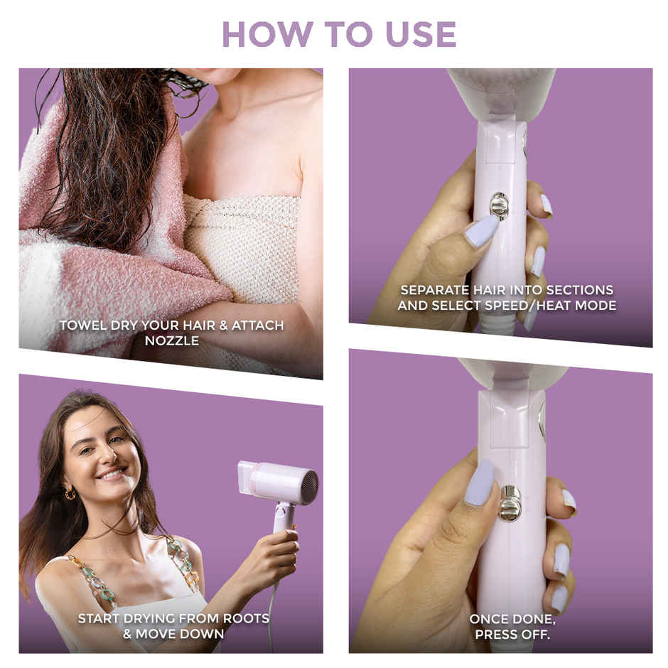 Winston Ionic Foldable Hair Dryer For Men & Women - 1200W (Purple)